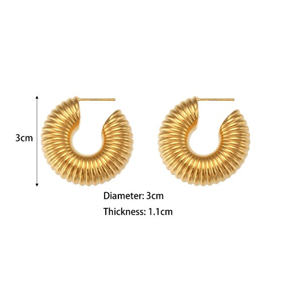 Vintage PVD 18K Gold Plated Hollow Chunky Textured Hoop Earring Stainles… - Picture 6 of 7